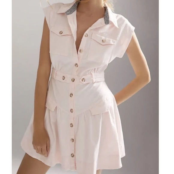 Anthropologie Utility Mini Dress Pink Barbiecore - Picture 1 of 11